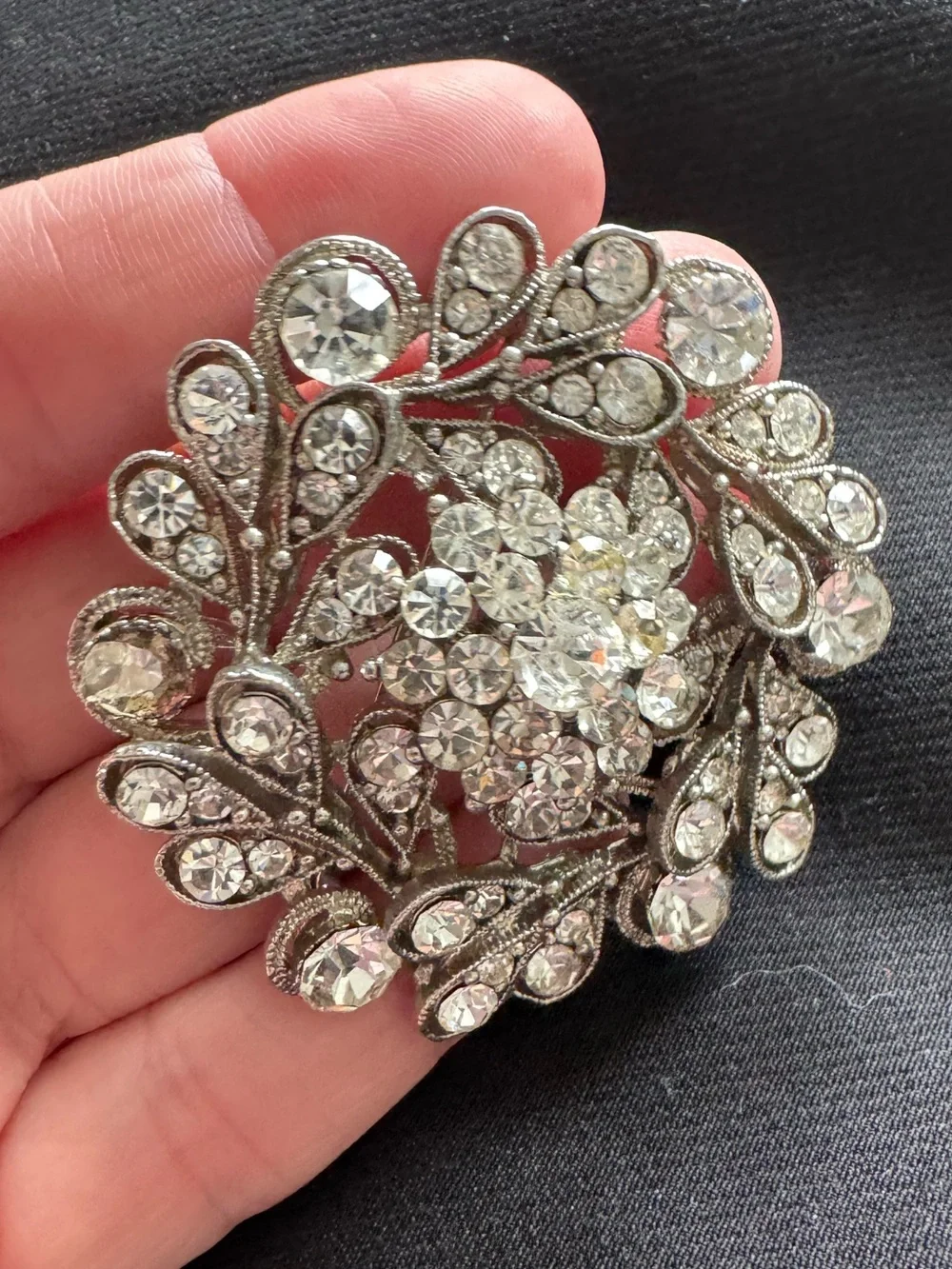 Silver-Tone Crystal Brooch - Clear Rhinestones